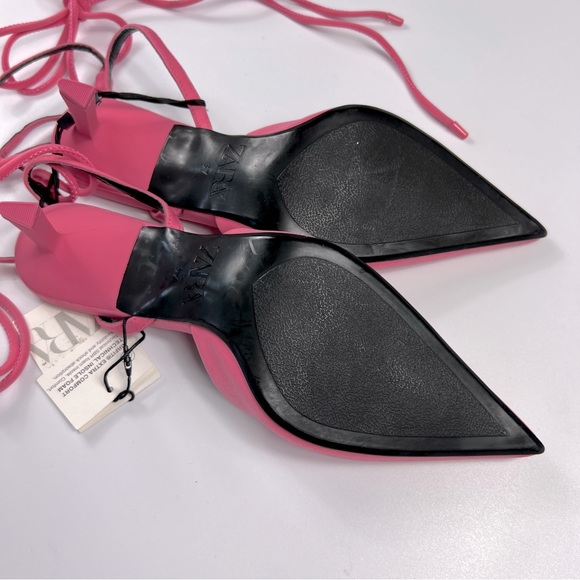 ZARA Pink Fabric Lace Up Strappy Pointed Toe Heel Slingback Sandals 6.5 (37) NWT - Picture 4 of 12